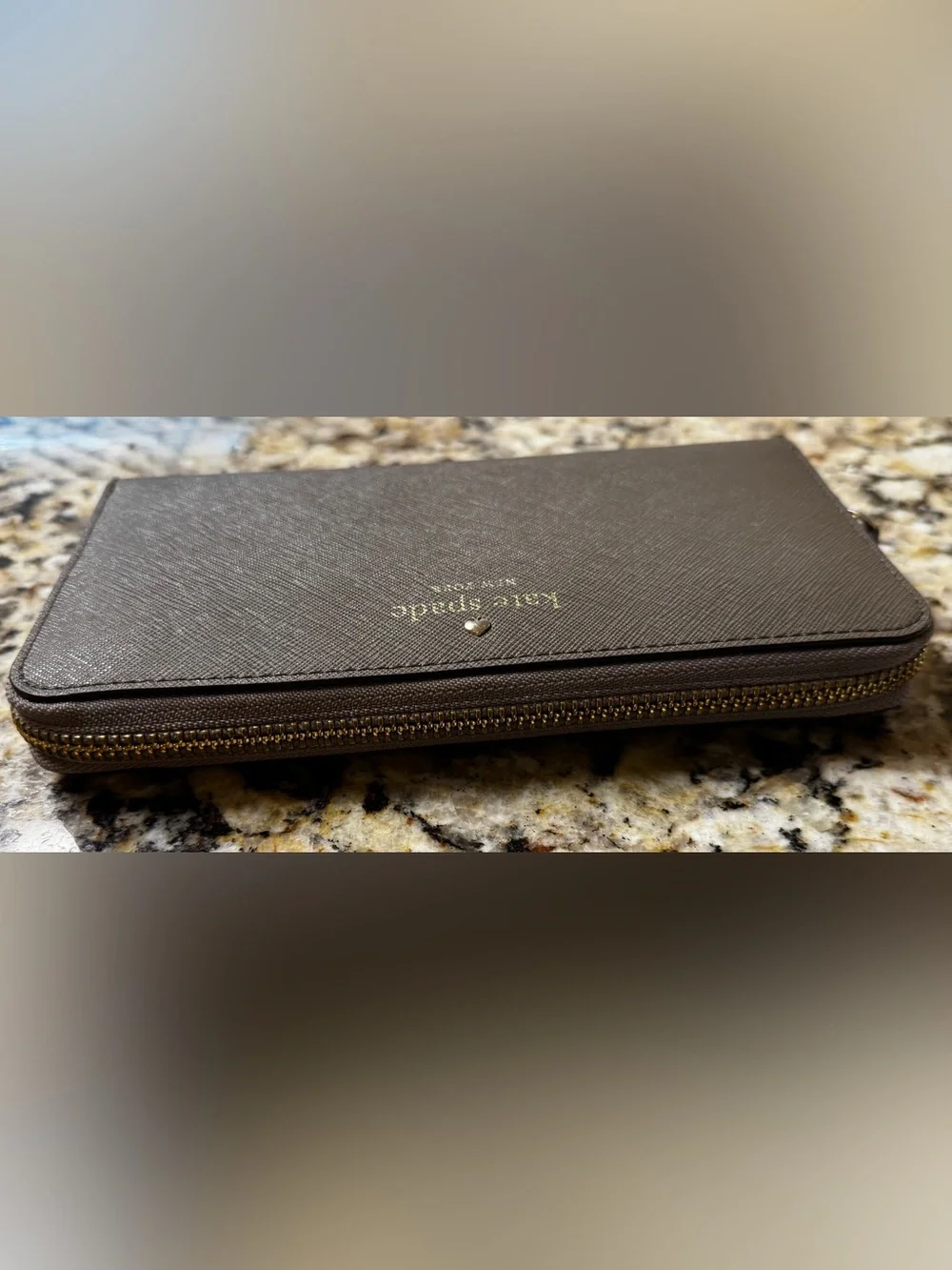 Kate Spade New York Mushroom Gray Saffiano Leather Zip Around Continental Wallet